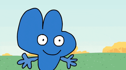 a cartoon drawing of a blue number four with big eyes