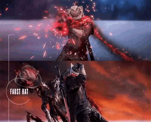 a man in a cowboy hat is being attacked by a monster and the words faust hat are visible