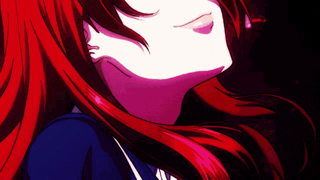 a close up of a red haired anime character
