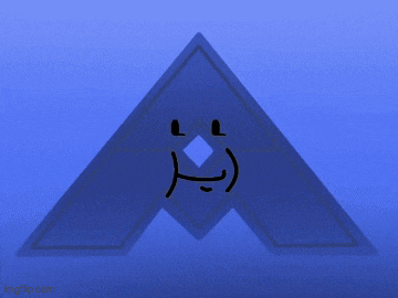 a blue triangle with a face on it