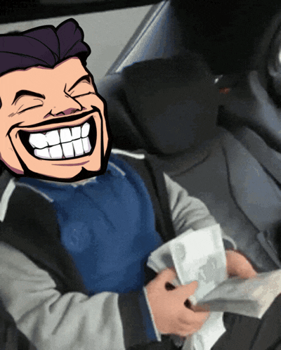 a cartoon of a man laughing and holding money