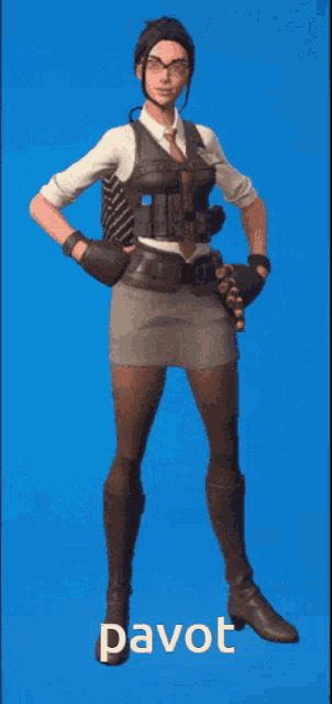 a video game character with the name pavot on the bottom right