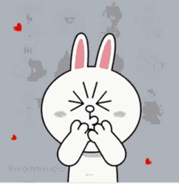 a cartoon of a rabbit covering its face with its hands