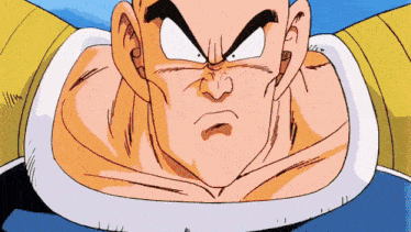 a close up of a cartoon character 's face with a blue sky in the background