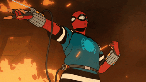 a cartoon drawing of a spider man holding a torch