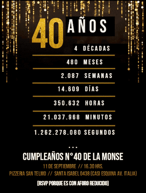 a black and gold birthday invitation for a 40th birthday