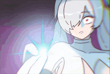 a cartoon character with white hair and red eyes