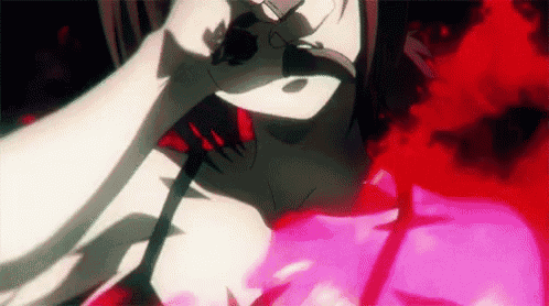 a close up of a person 's face with blood coming out of it and a red background .