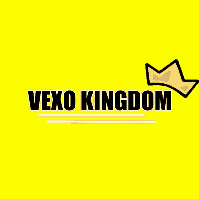 a logo for vexo kingdom with a yellow crown on a yellow background