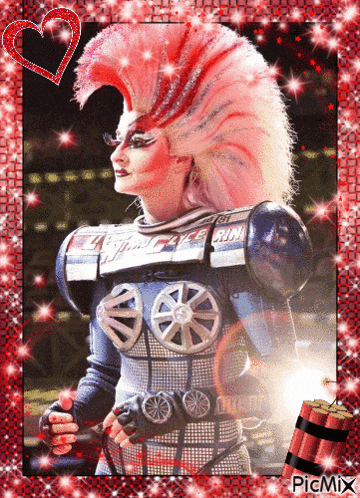 a picture of a woman with a red mohawk and the word picmix on the bottom right corner