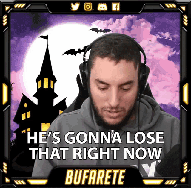 a man wearing headphones with the words he 's gonna lose that right now