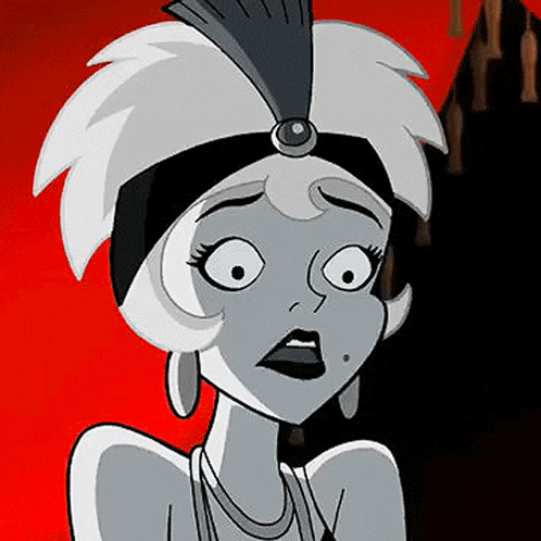 a black and white cartoon of a woman with a surprised look on her face