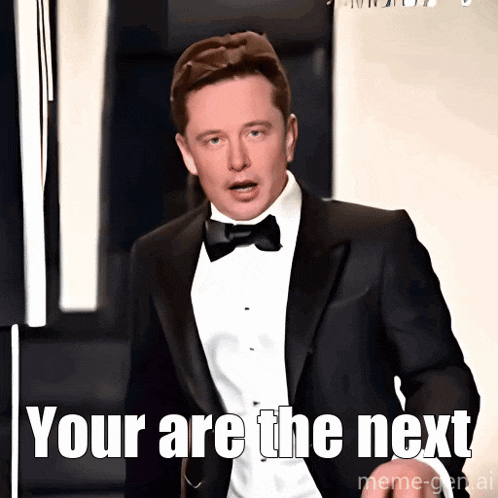 a man in a tuxedo with a caption that says your are the next
