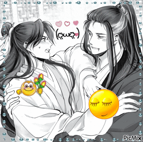 a black and white drawing of a couple with a yellow smiley face in the middle