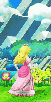 princess peach in a pink dress is standing in a grassy field