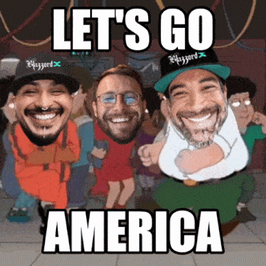 a cartoon of three men with the words let 's go america
