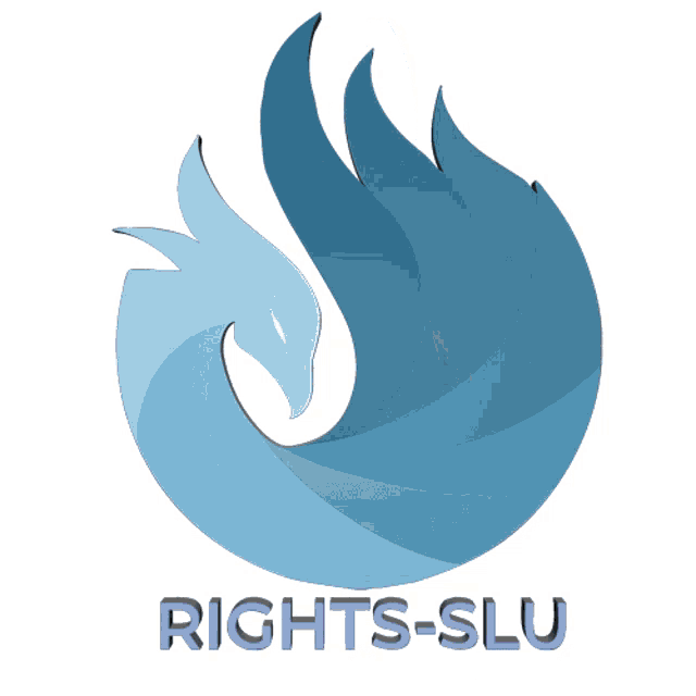 a logo for rights slu with a blue flame in the center