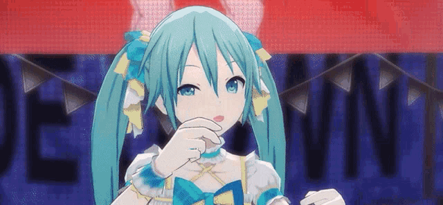 hatsune miku is a female anime character with long blue hair