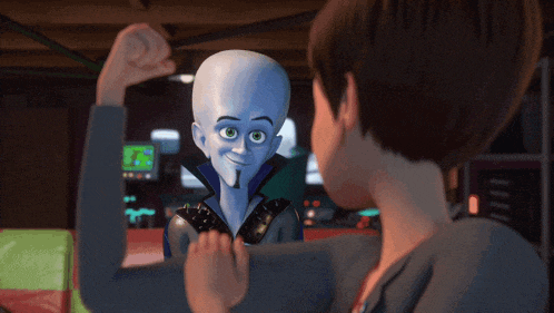 a cartoon character is flexing his muscles while a woman says " yeah "