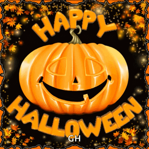 a halloween greeting card with a pumpkin and the words happy halloween