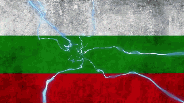 a green white and red flag with a blue lightning bolt