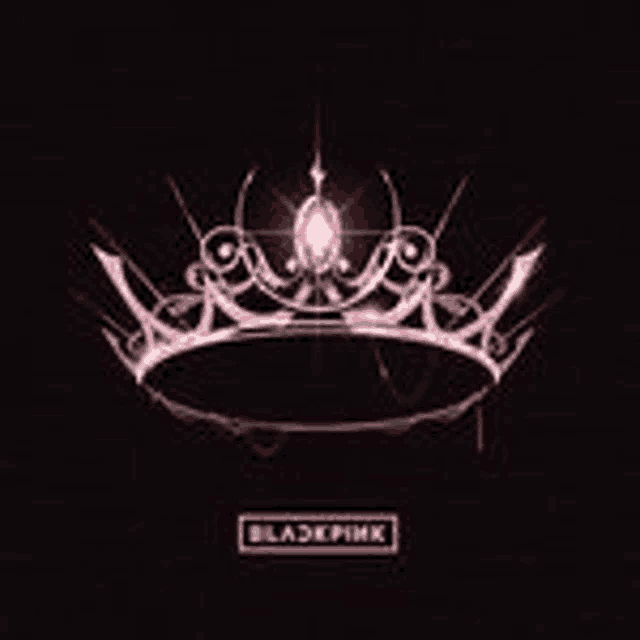 a pink crown on a black background with a diamond in the center .