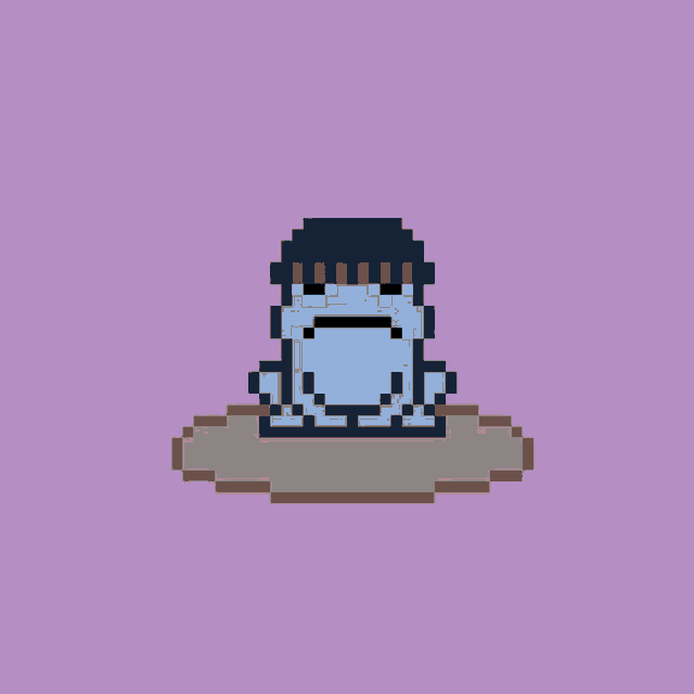 a pixel art of a frog wearing a hat and crying