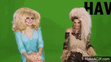 a green screen with two women and the words hav