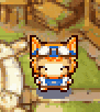a pixel art drawing of a cat wearing goggles and a hat .