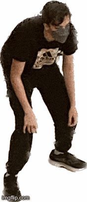 a man wearing a mask and an adidas shirt is bending over
