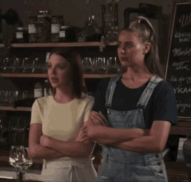 two women are standing next to each other in front of a sign that says whole house