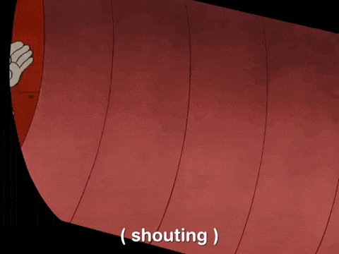 a cartoon character with the word shouting next to it
