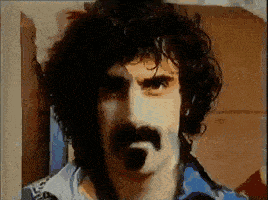 a close up of a man 's face with a mustache and curly hair