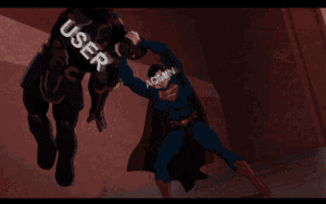 a man in a superman costume is fighting another man