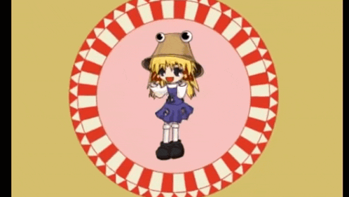 a girl in a frog hat is in a circle