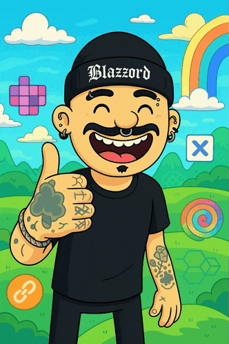 a cartoon of a man wearing a beanie that says blazzard giving a thumbs up