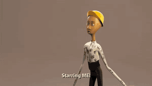 a cartoon character is standing in front of a brown background and says starring me