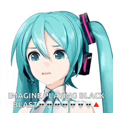 a picture of a girl with the words imagine playing black blast