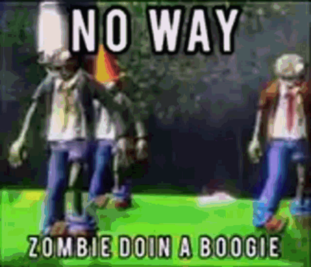 a group of zombies standing on top of a green field .