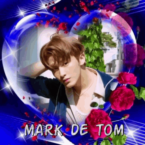 a picture of a man in a heart with the name mark de tom on it