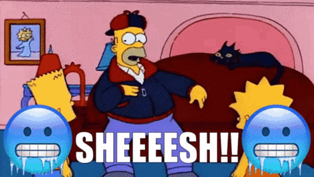a cartoon of homer simpson and bart simpson says sheeeesh