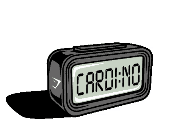 a cartoon drawing of a clock that says cardio on it