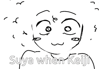 a black and white drawing of a girl with the words `` suya when keiji '' written on it .