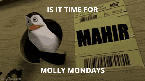 a penguin in a hole next to a ticket that says mahir on it