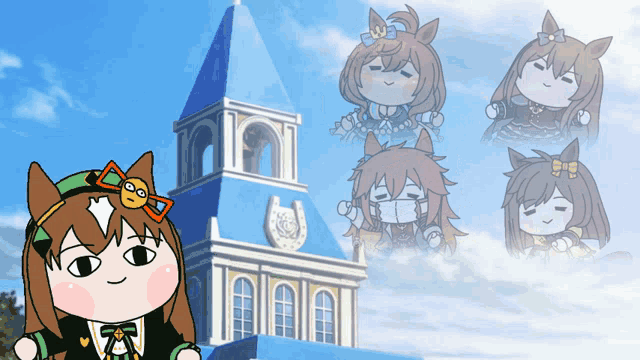 a cartoon of a girl with a horse on her head