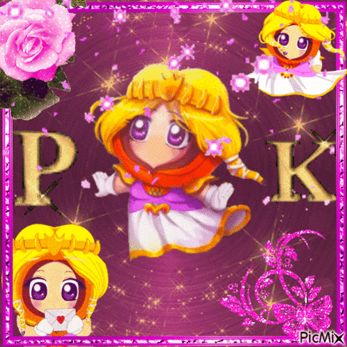 a picture of a princess with the letters p and k on it