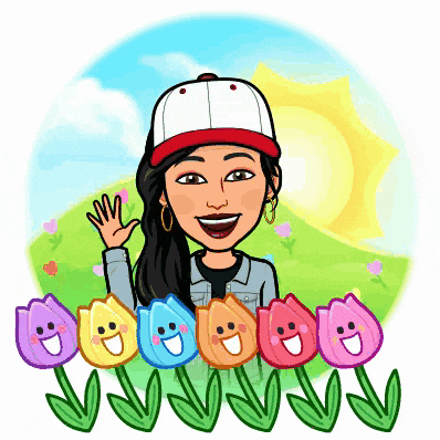 a cartoon of a woman standing in front of a bunch of flowers