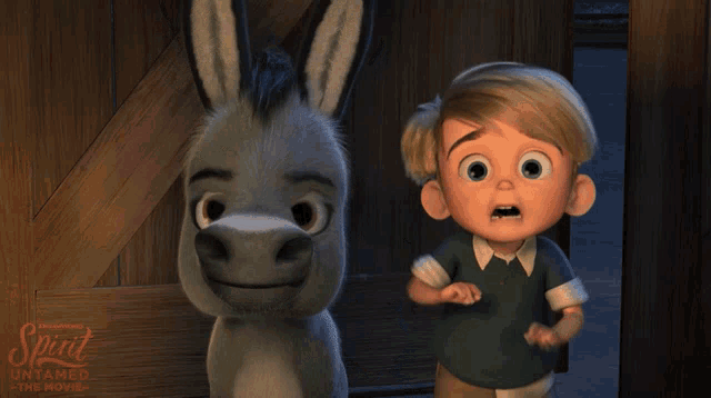 a boy and a donkey in a scene from the movie spirit