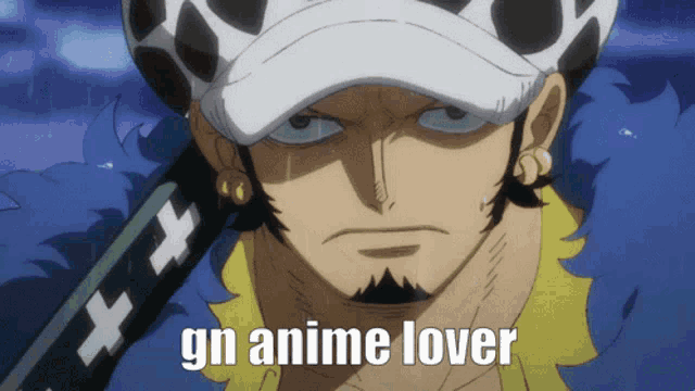 gn anime lover is written on the bottom of a picture of a man