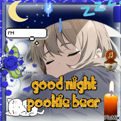 a picture of a girl sleeping and the words goodnight poollie bear